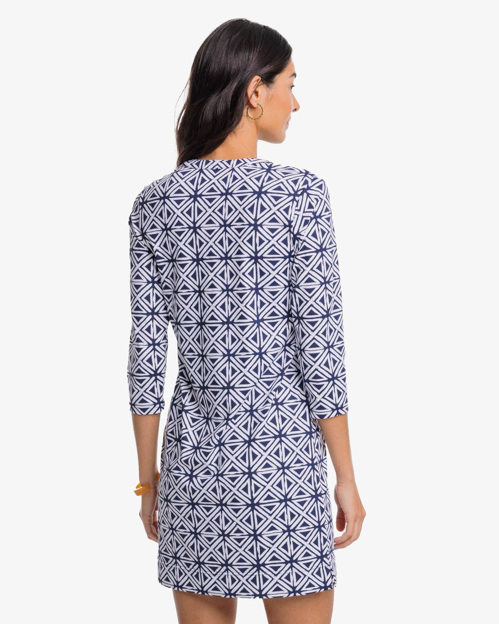 The back view of the Southern Tide Alicia Painted Geo Performance Dress by Southern Tide - Nautical Navy