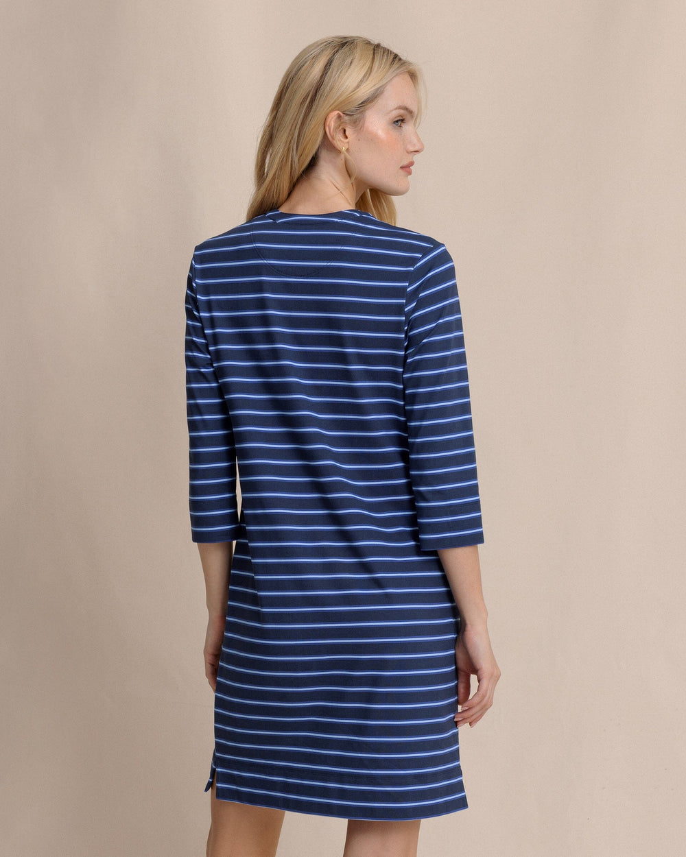 The back view of the Southern Tide Alicia Stripe Dress by Southern Tide - Dress Blue