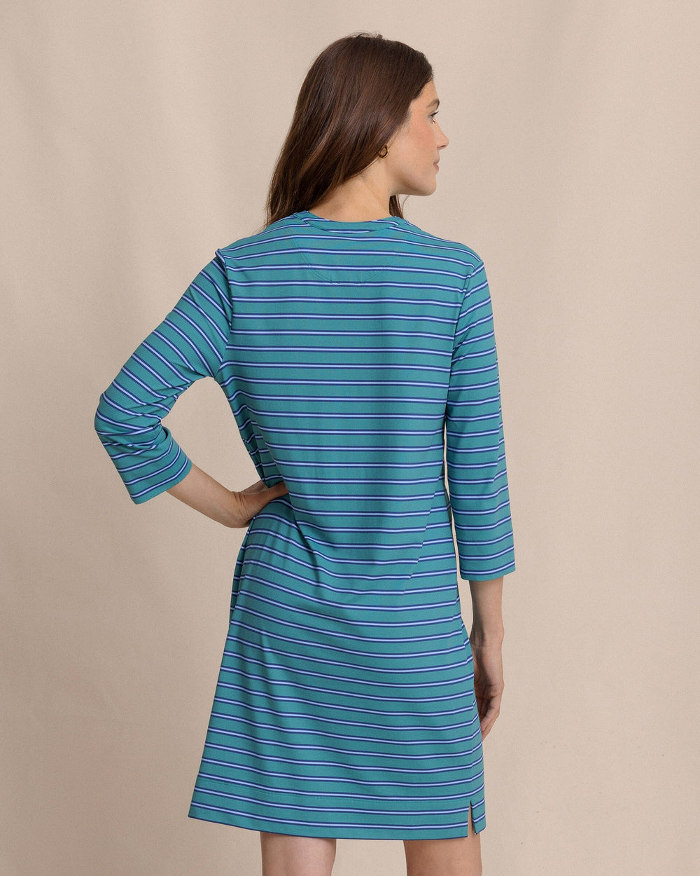The back view of the Southern Tide Alicia Stripe Dress by Southern Tide - Spruce Shade