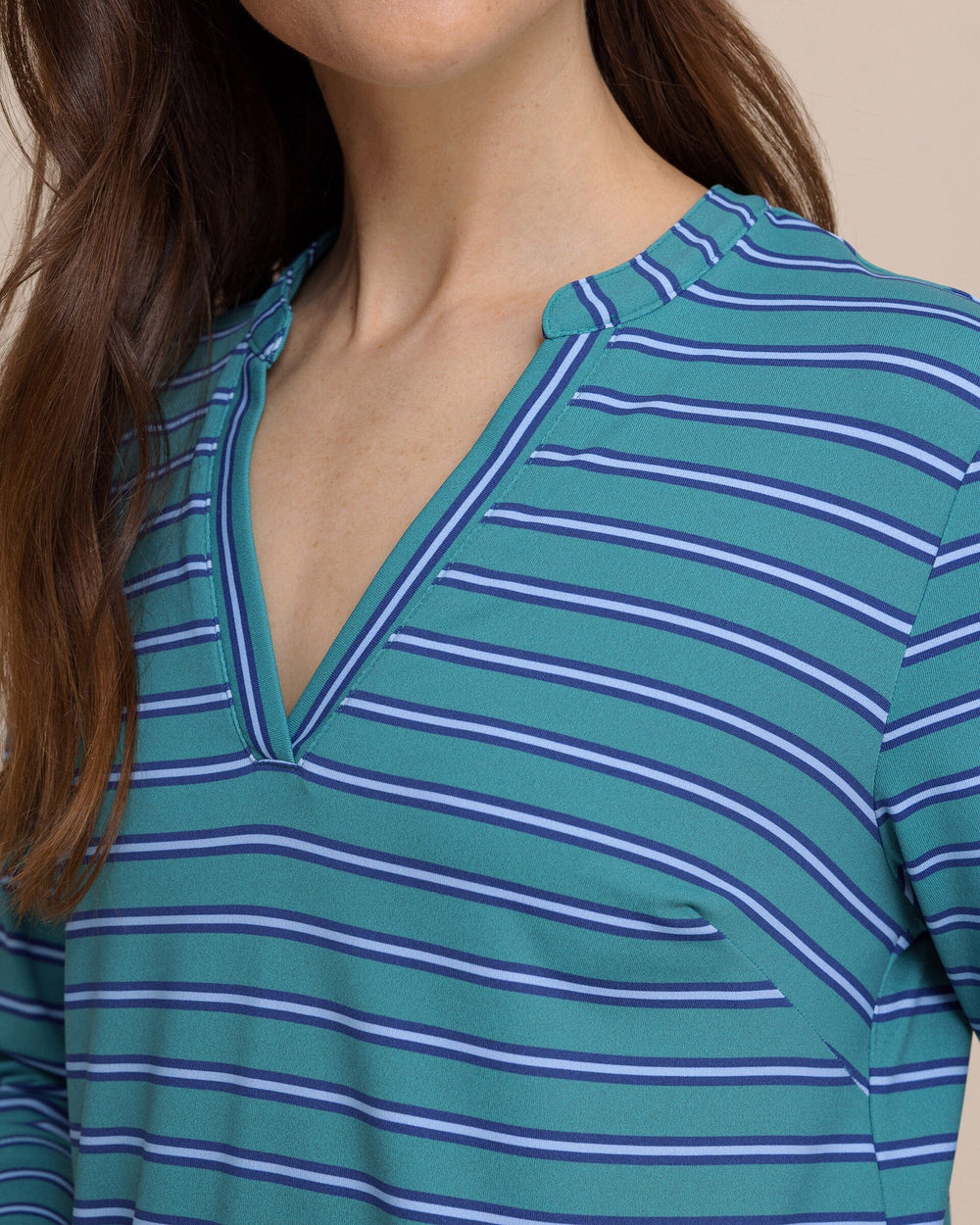 The detail view of the Southern Tide Alicia Stripe Dress by Southern Tide - Spruce Shade