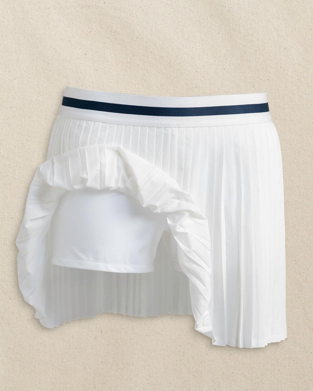 The detail view of the Southern Tide Alison Pleated Skort by Southern Tide - Classic White