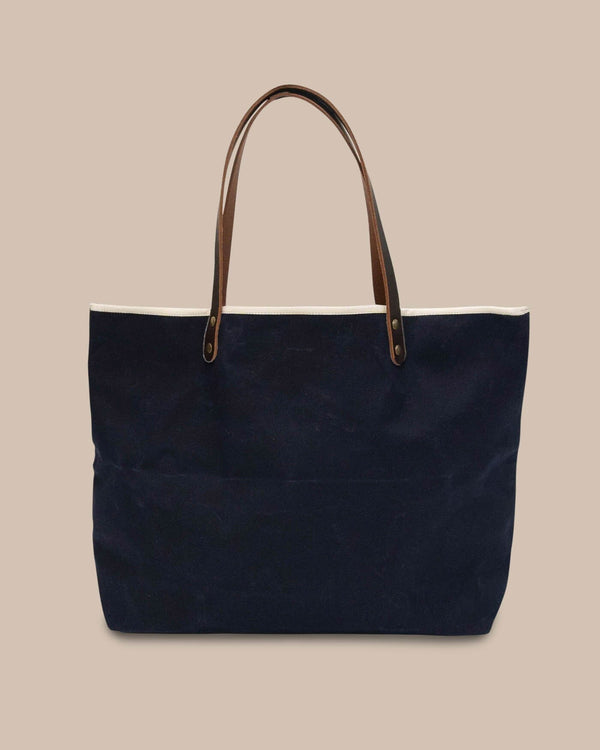 The front view of the Southern Tide All Day Denim Tote by Southern Tide - Navy