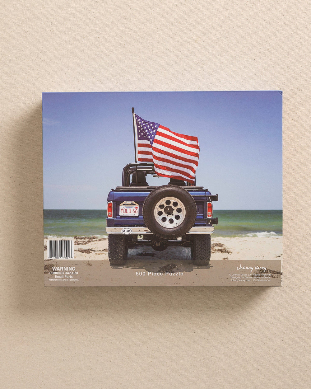 The back view of the Johnny Vacay American Bronco 500 Piece Puzzle at Southern Tide - White