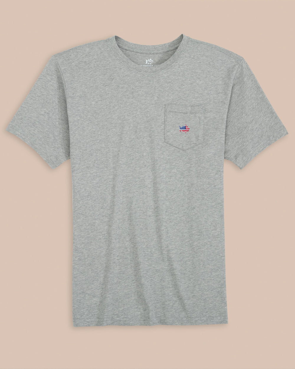 The front view of the Southern Tide Americana Embroidered Short Sleeve T-Shirt by Southern Tide - Heather Grey