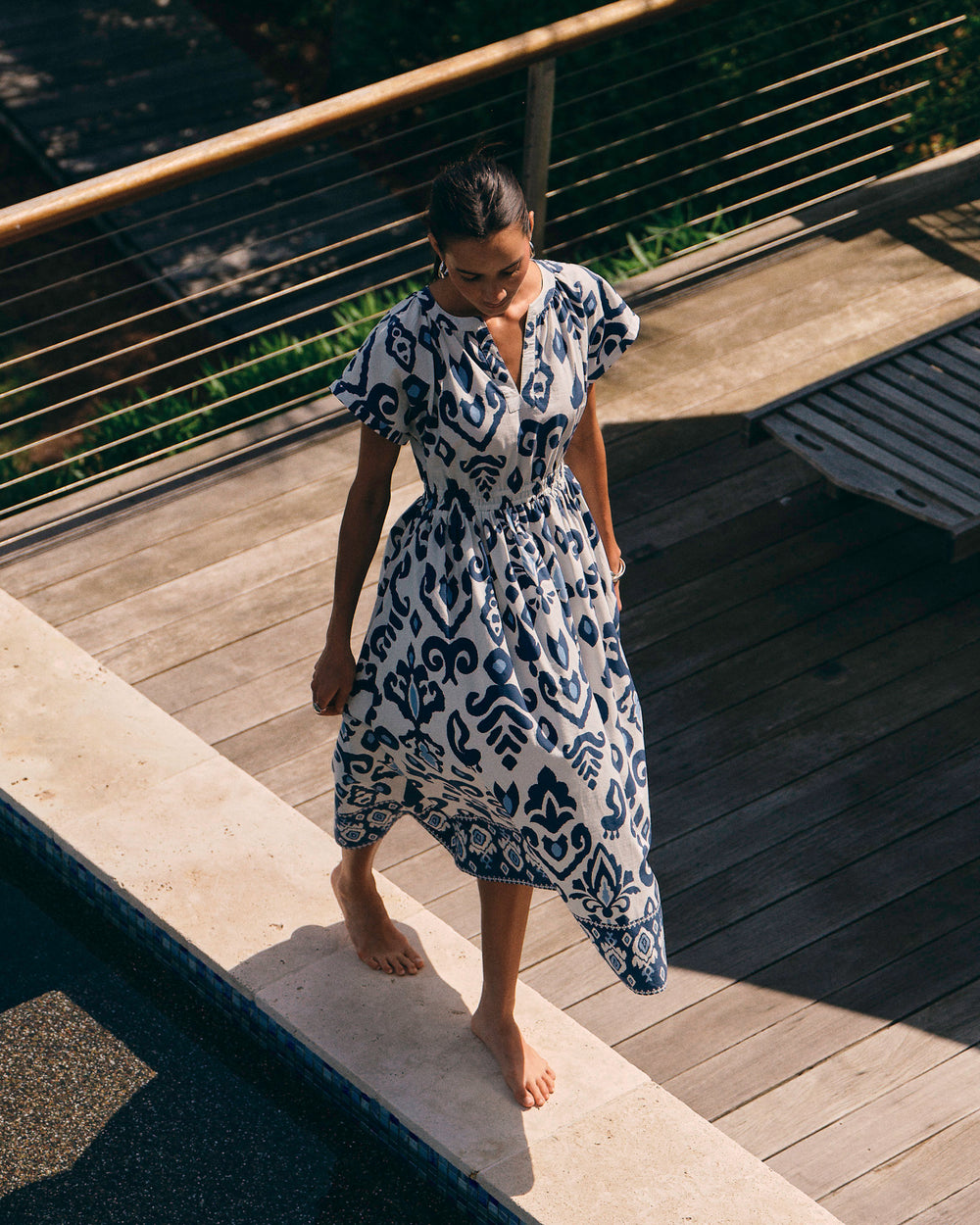 The lifestyle view of the Southern Tide Ana Dolman Sleeve Maxi Dress by Southern Tide - Star White