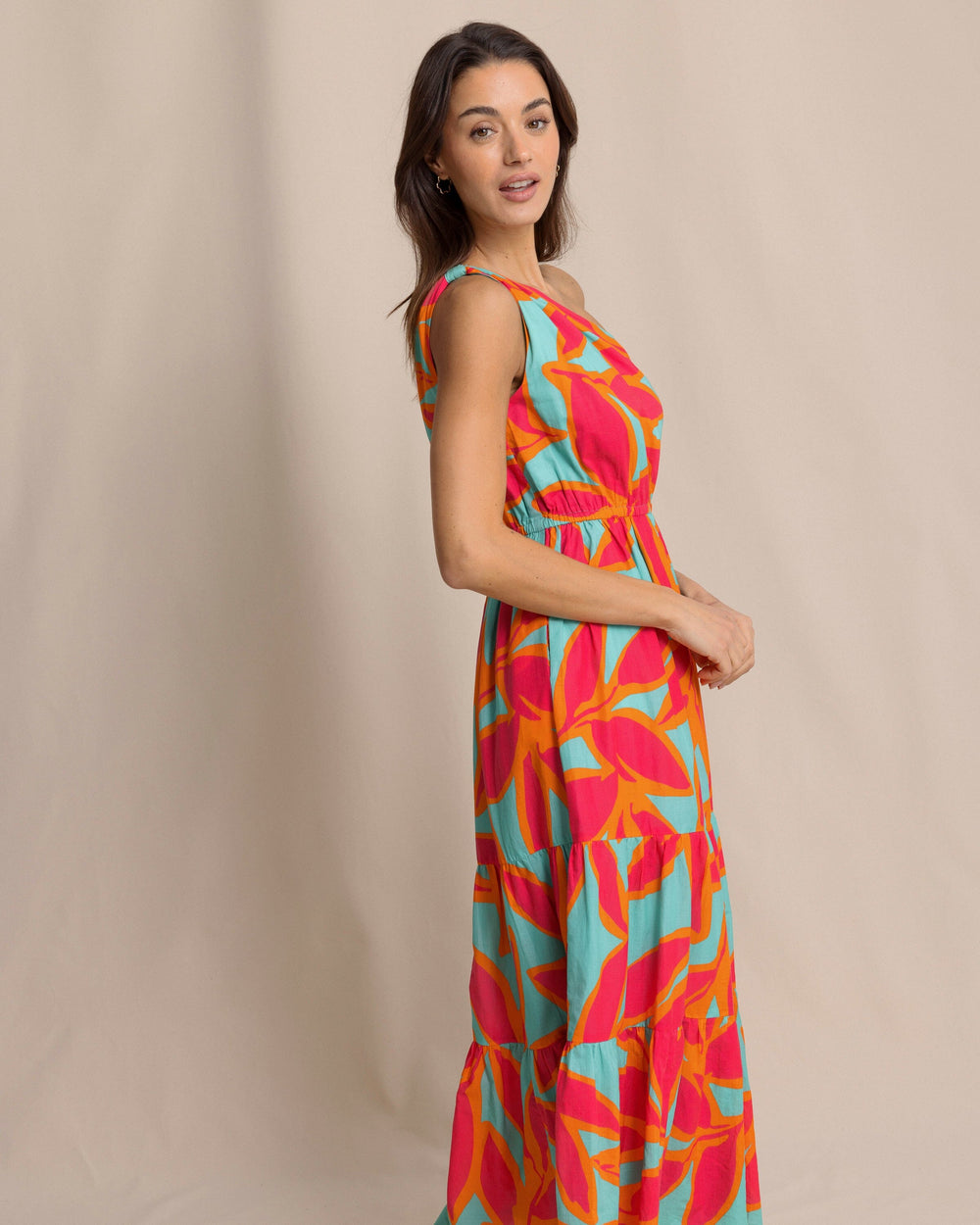 The side view of the Southern Tide Analeah Garden Glory Printed Maxi Dress by Southern Tide - Mint
