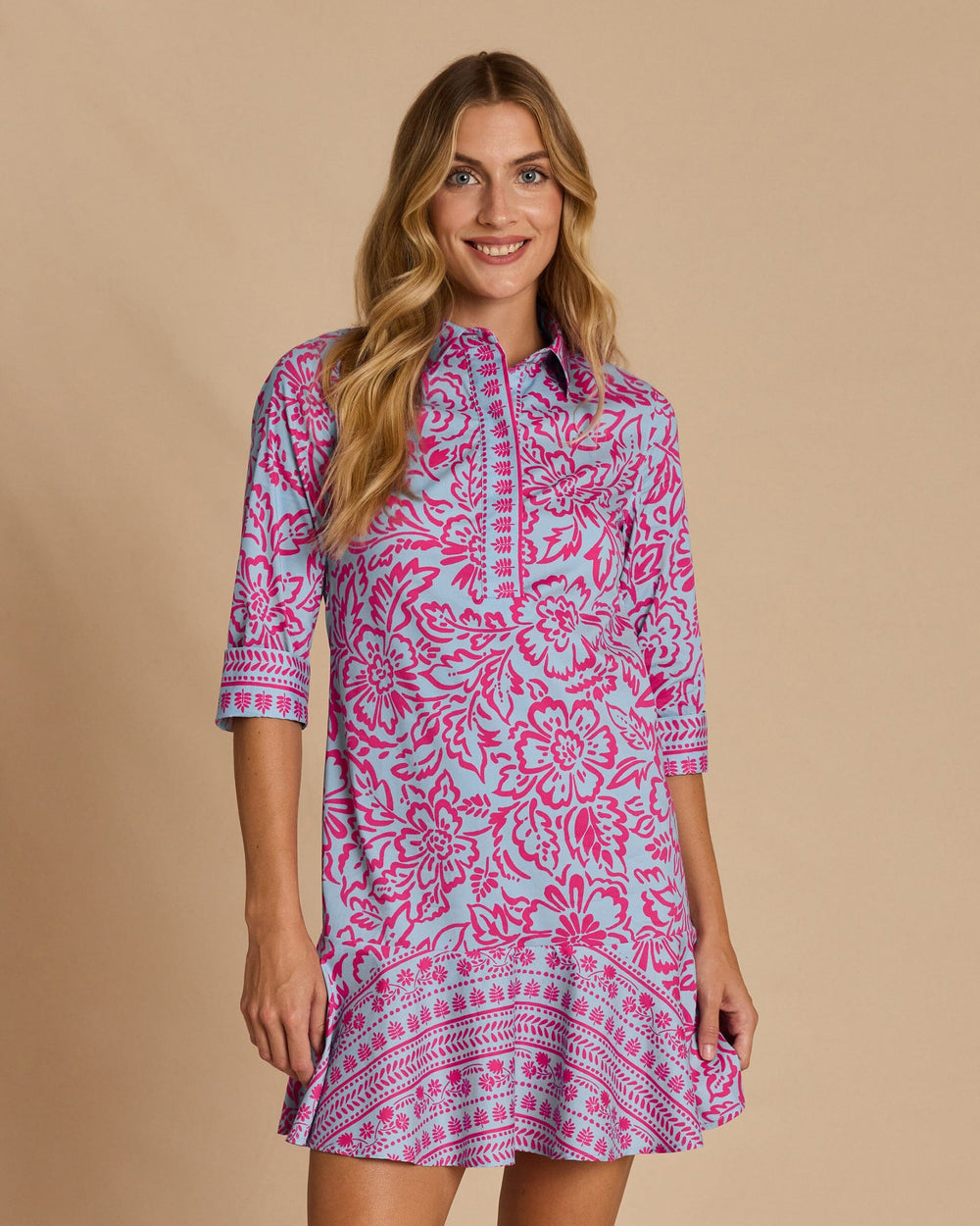 The front view of the Southern Tide Anika Tunic Mini Dress by Southern Tide - Tide Blue