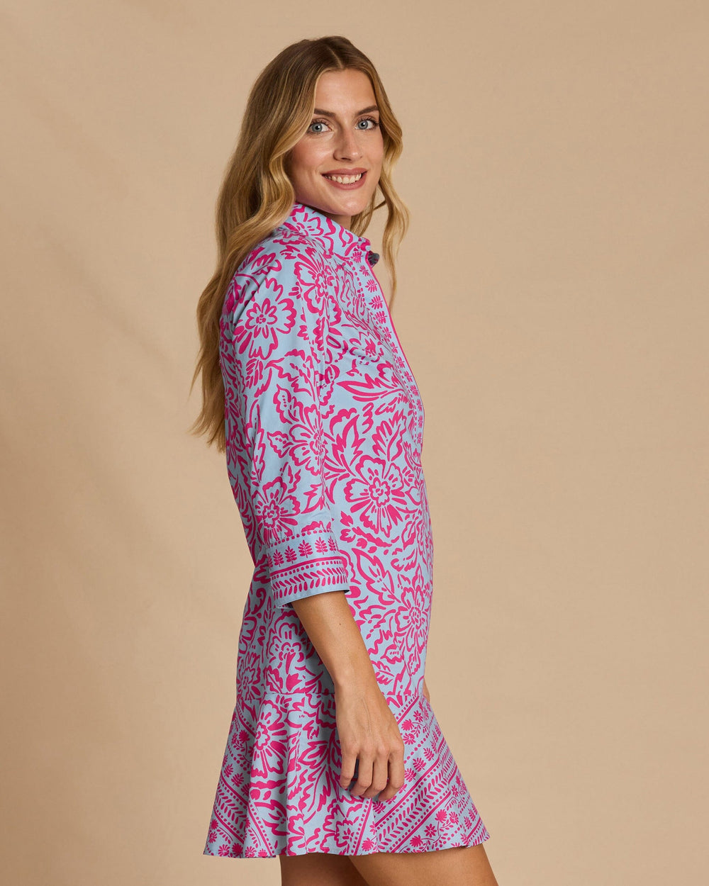 The side view of the Southern Tide Anika Tunic Mini Dress by Southern Tide - Tide Blue