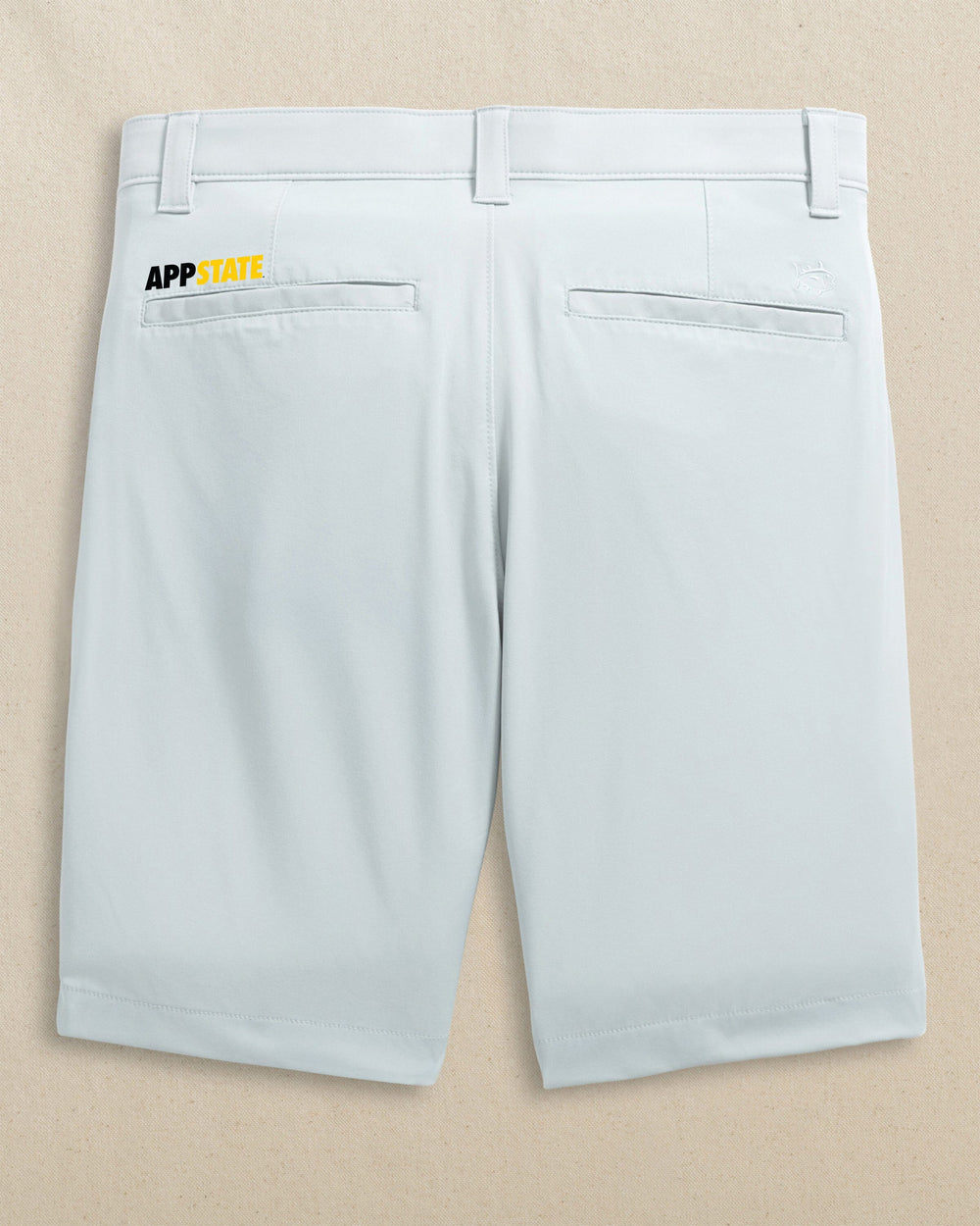 The back view of the Southern Tide App State Mountaineers Birdie 8" Coastal Breeze® Performance Short by Southern Tide - Seagull Grey