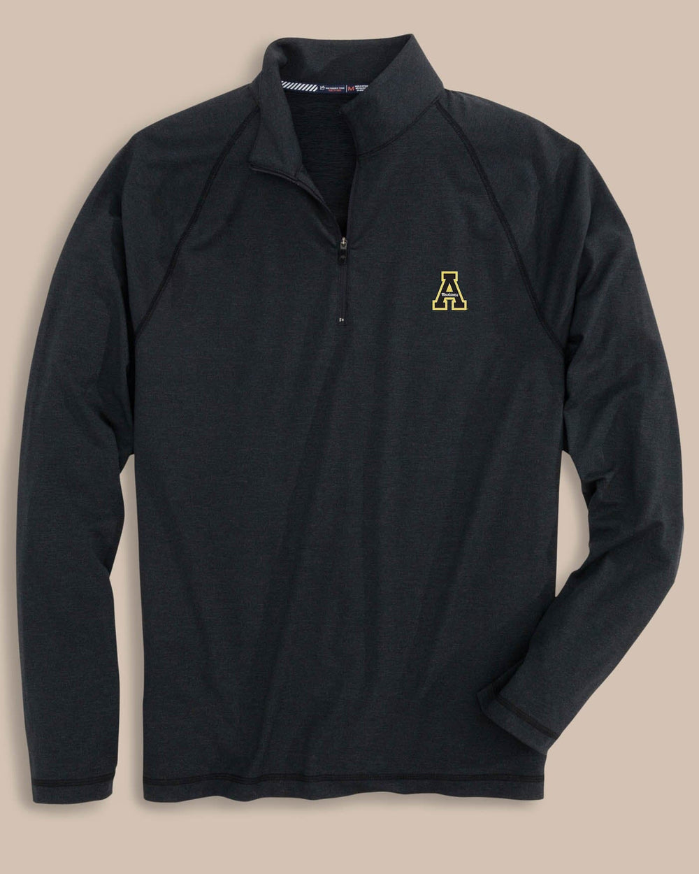 The front of the Men's App State Mountaineers Lightweight Quarter Zip Pullover by Southern Tide - Black