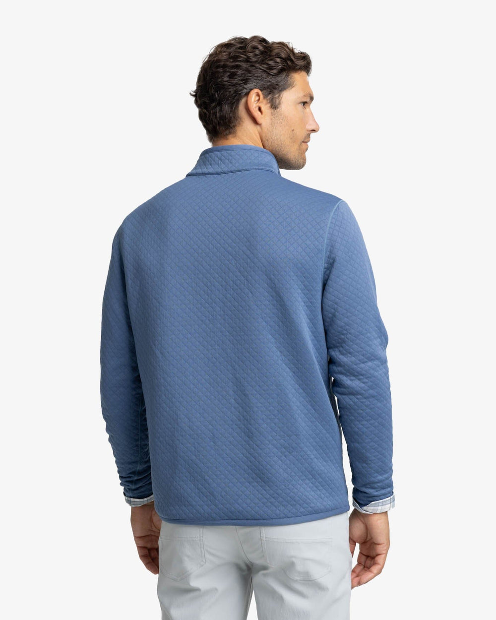 The back view of the Southern Tide Arden Reversible Quarter Zip by Southern Tide - Blue Haze
