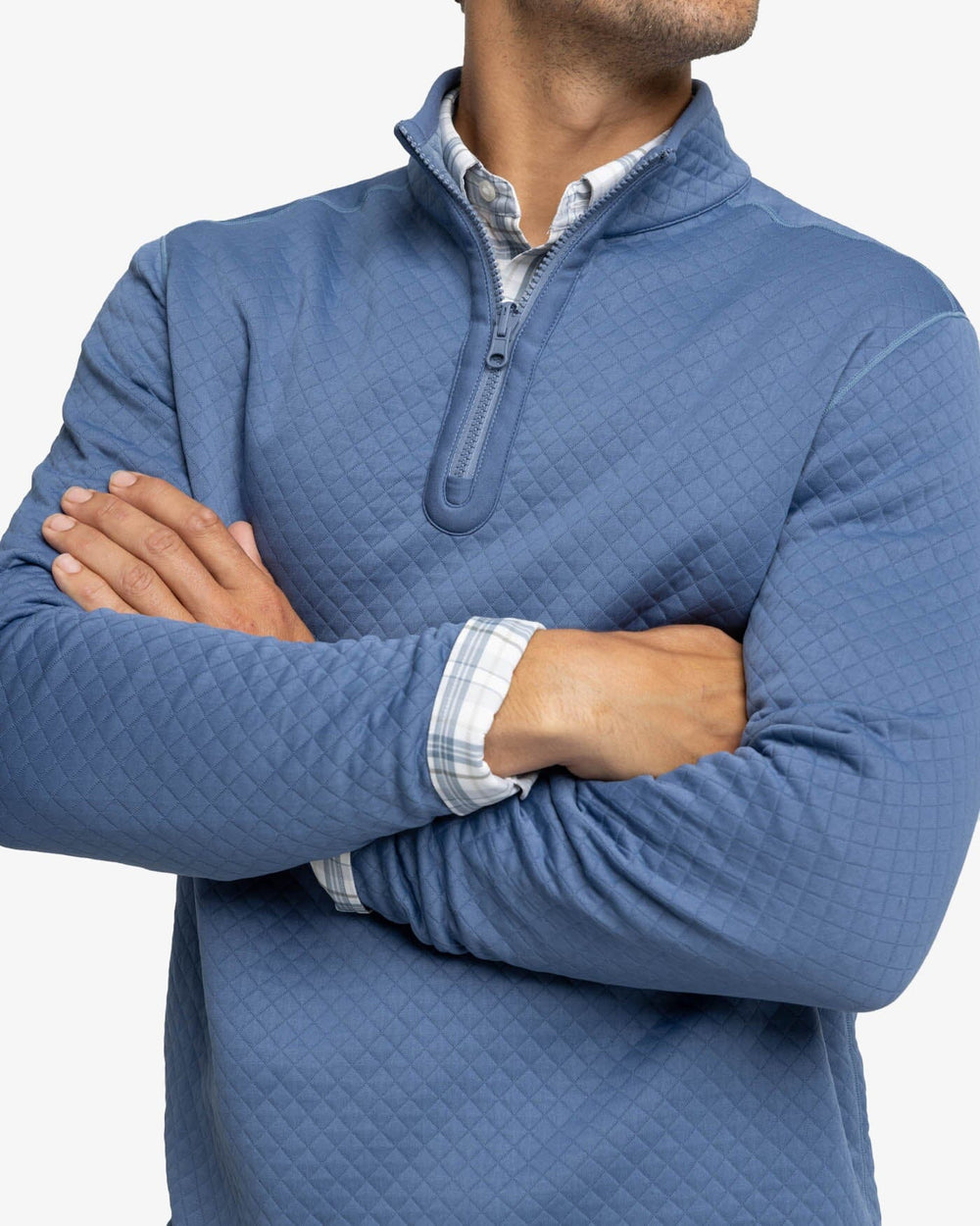 The detail view of the Southern Tide Arden Reversible Quarter Zip by Southern Tide - Blue Haze