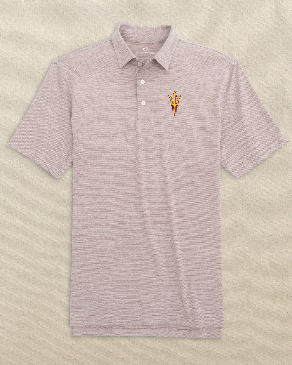 The front view of the Southern Tide Arizona State Sun Devils Driver Spacedye Polo by Southern Tide - Chianti