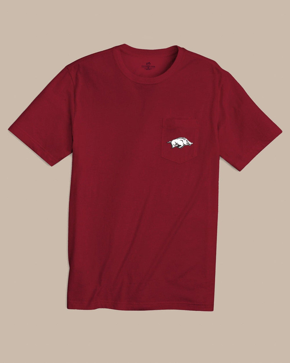 The front view of the Southern Tide Arkansas Razorbacks Gameday Embroidered Short Sleeve T-Shirt by Southern Tide - Crimson