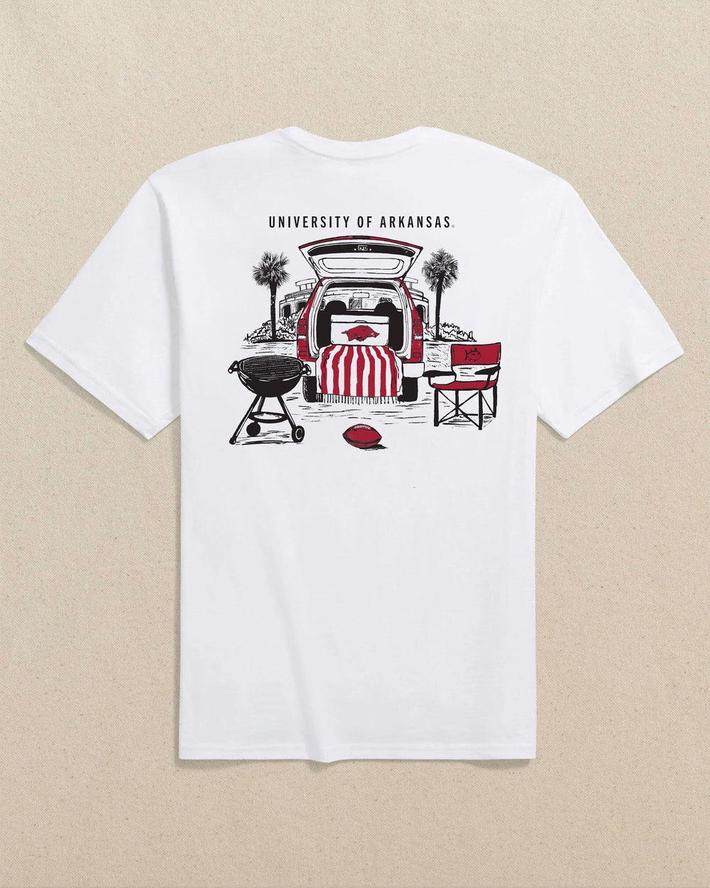 The back view of the Southern Tide Arkansas Razorbacks Stadium View Short Sleeve T-Shirt by Southern Tide - Classic White