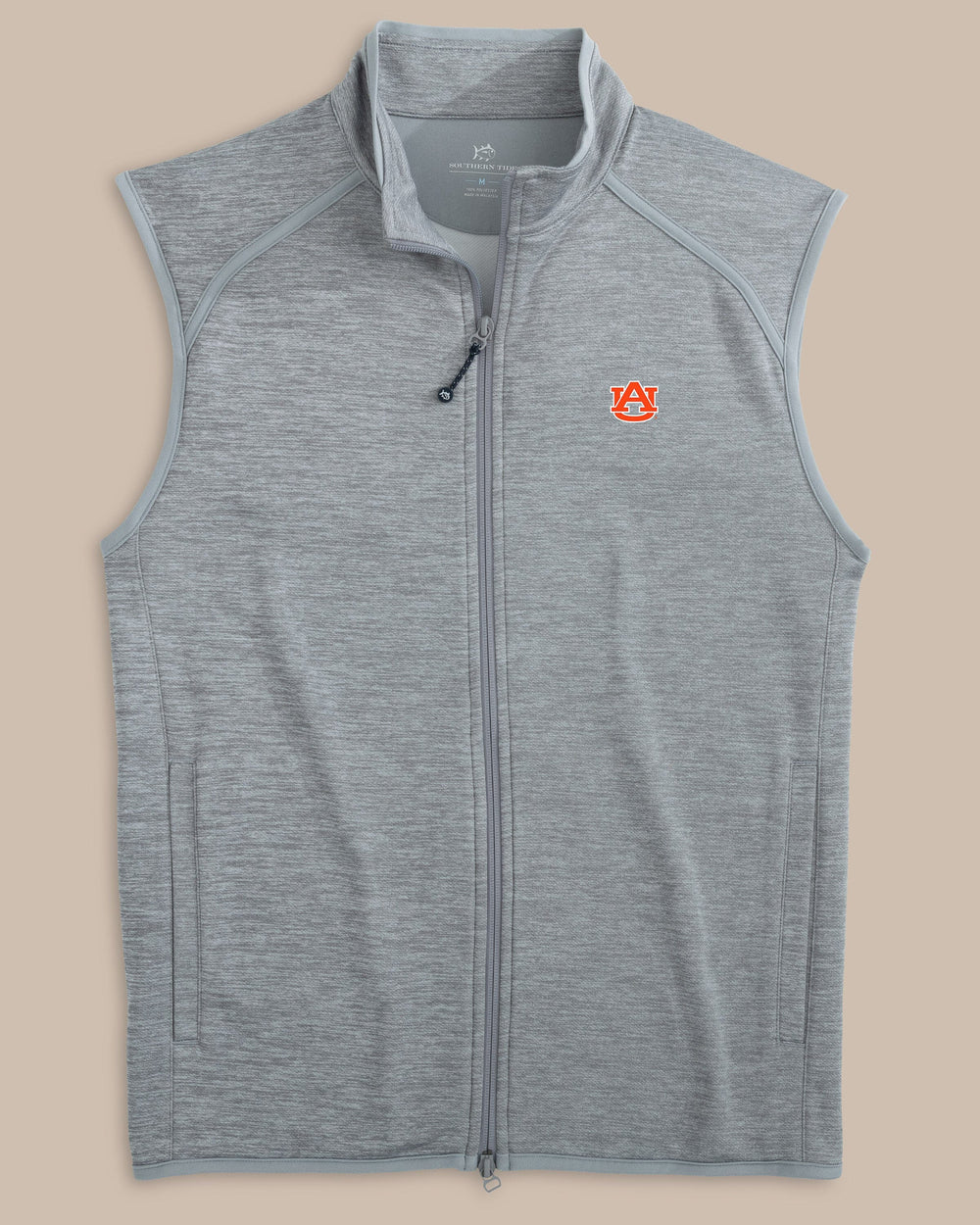 The front view of the Auburn Tigers Baybrook Heather Vest by Southern Tide - Heather Ultimate Grey