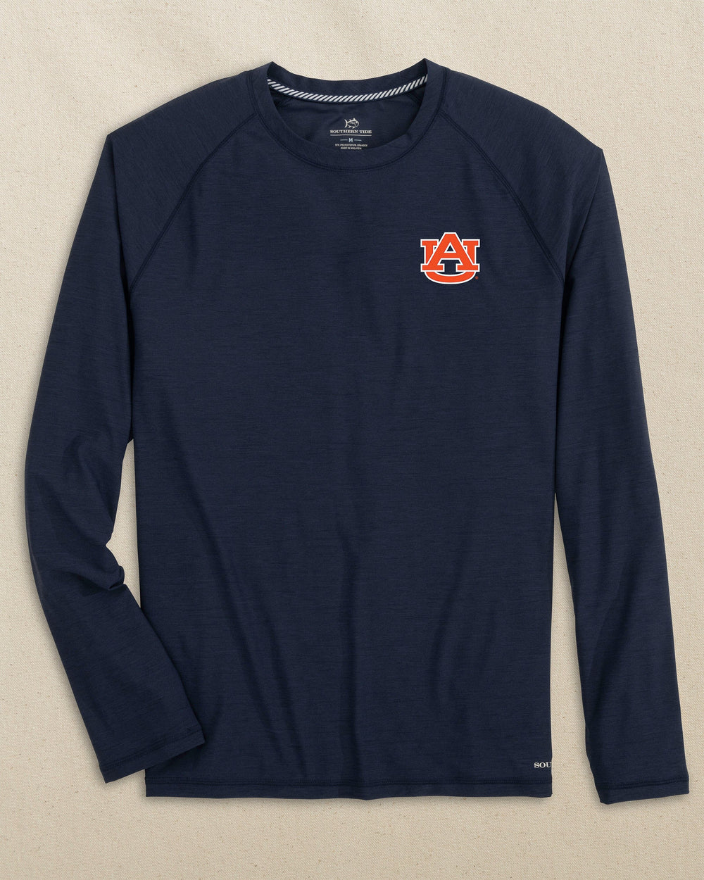 The front view of the Southern Tide Auburn Tigers brrr°®-illiant Performance Long Sleeve T-Shirt by Southern Tide - Nautical Navy