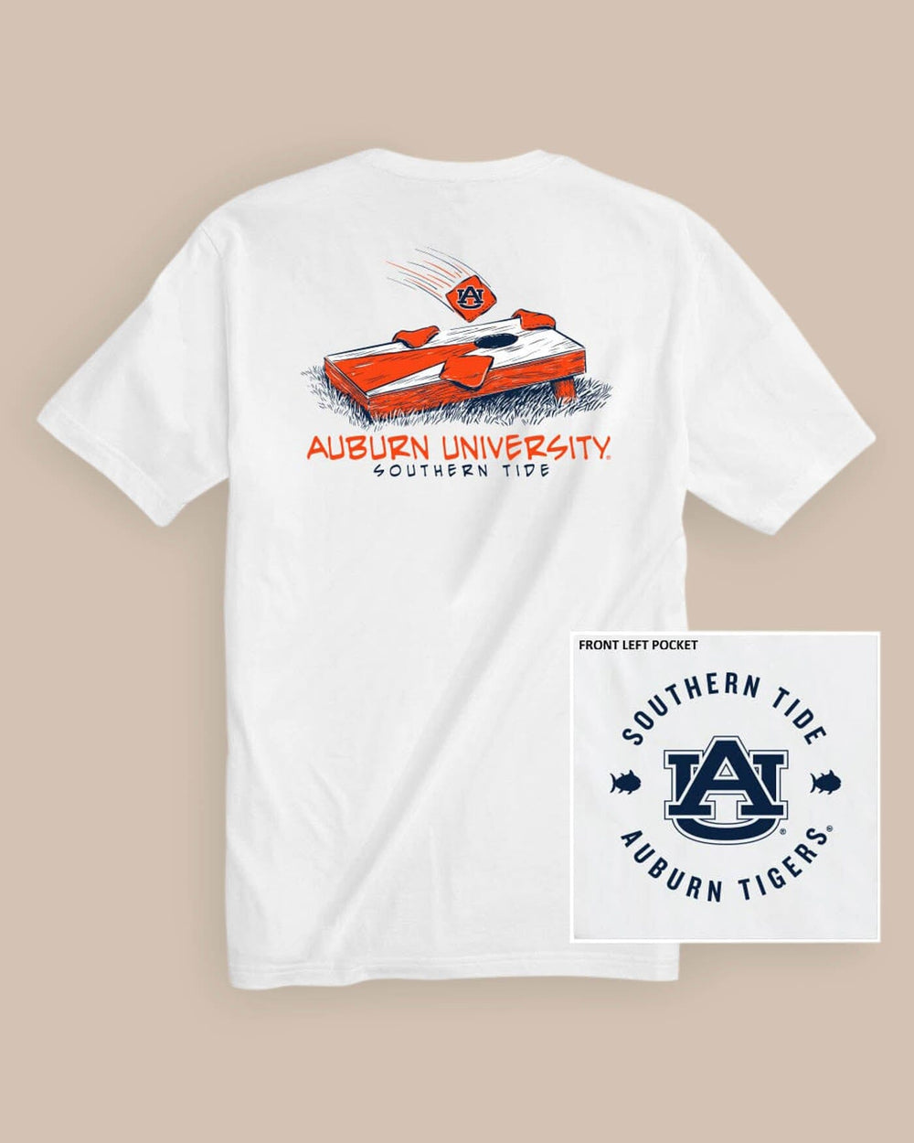 The back view of the Auburn Tigers Cornhole T-Shirt by Southern Tide - Classic White