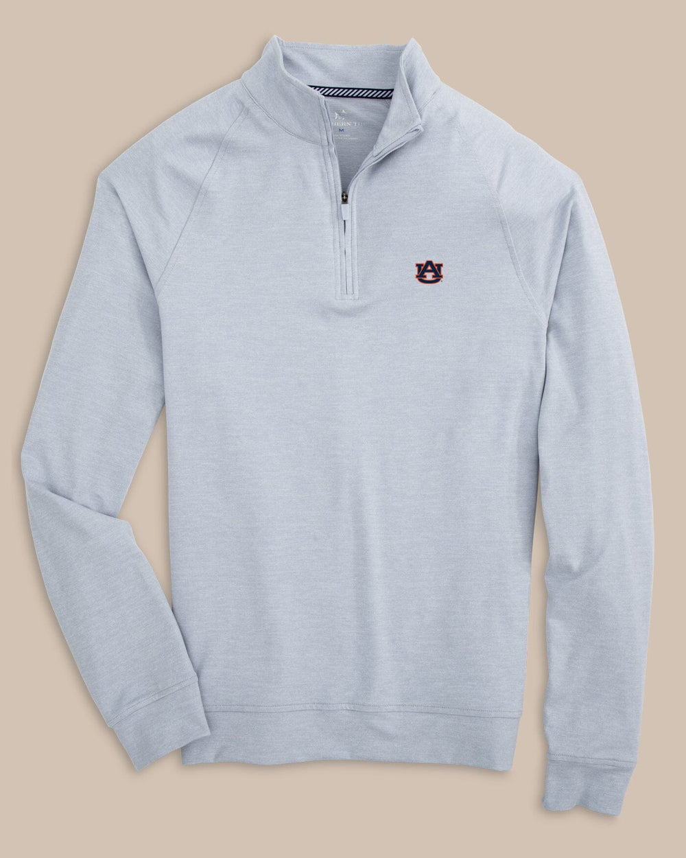 The front view of the Auburn Tigers Cruiser Heather Quarter Zip Pullover by Southern Tide - Heather Slate Grey