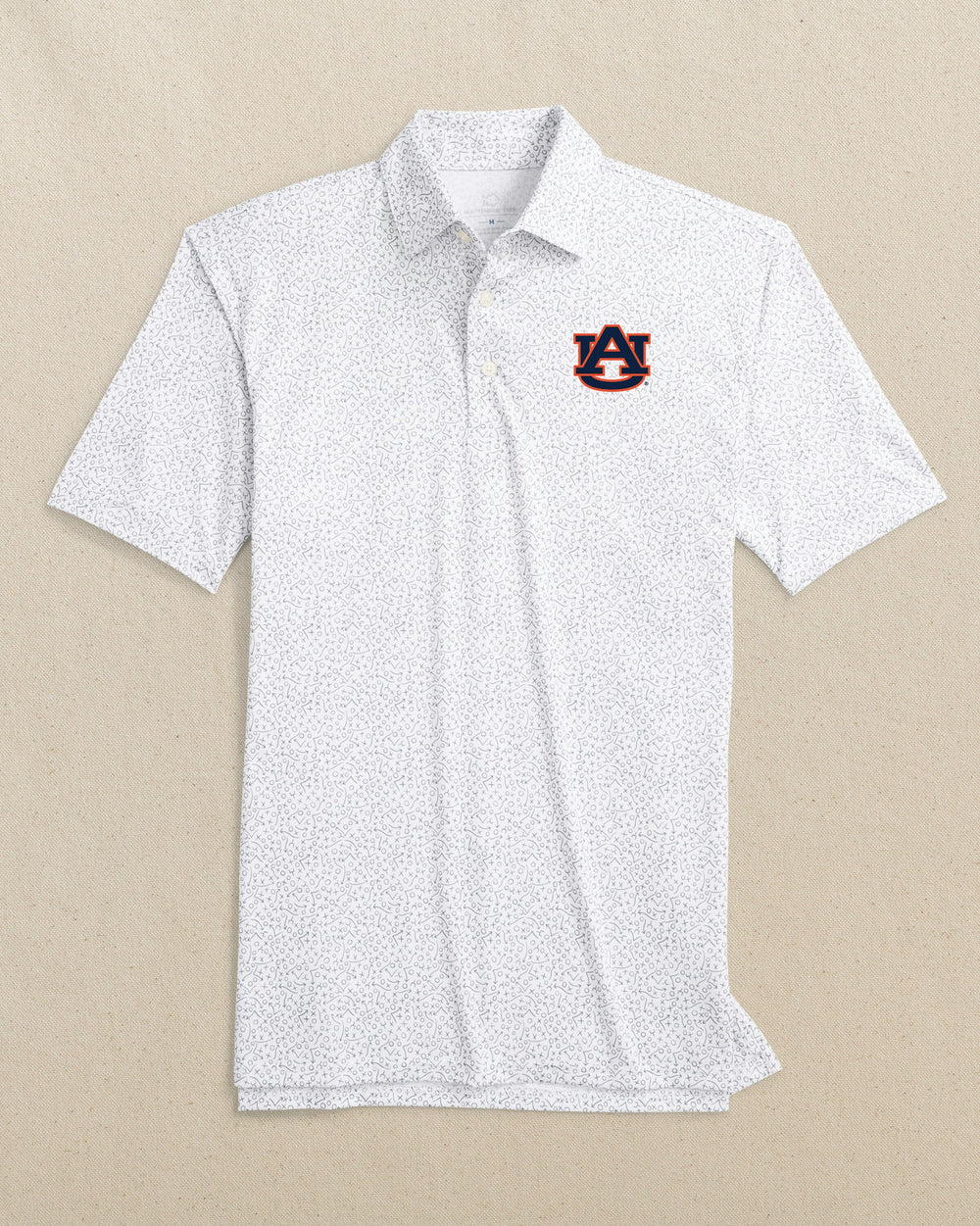The front view of the Southern Tide Auburn Tigers Driver Gameplay Polo by Southern Tide - Classic White