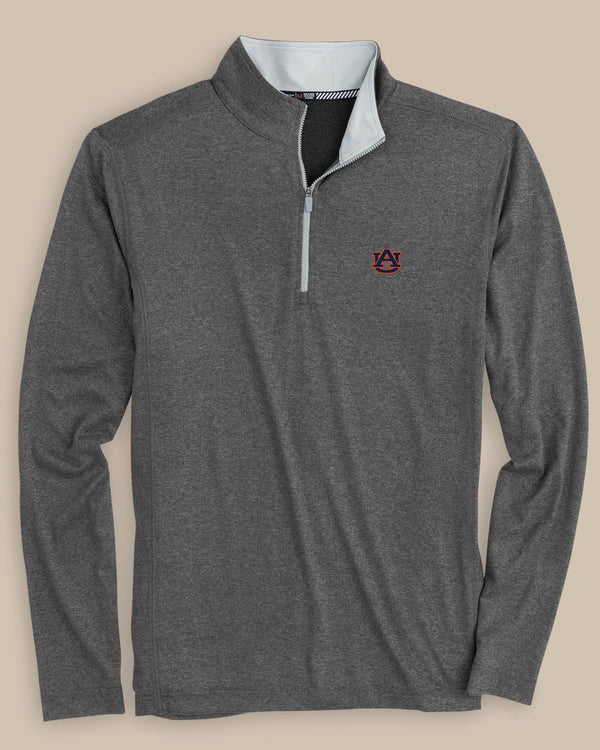 The front view of the Men's Auburn Tigers Flanker Quarter Zip Pullover by Southern Tide - Heather Polarized Grey