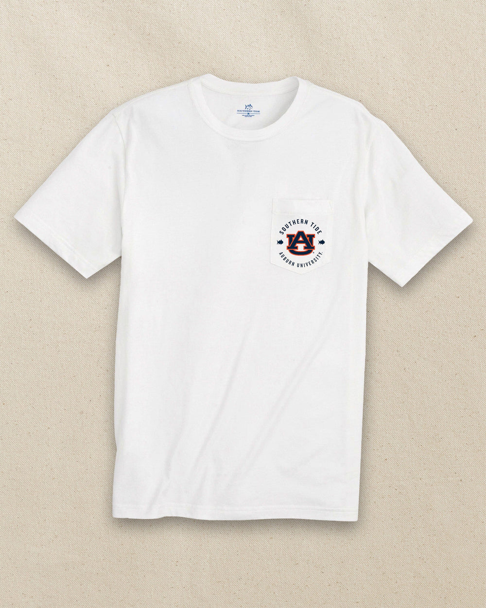 The front view of the Southern Tide Auburn Tigers Game Bound Short Sleeve T-Shirt by Southern Tide - Classic White