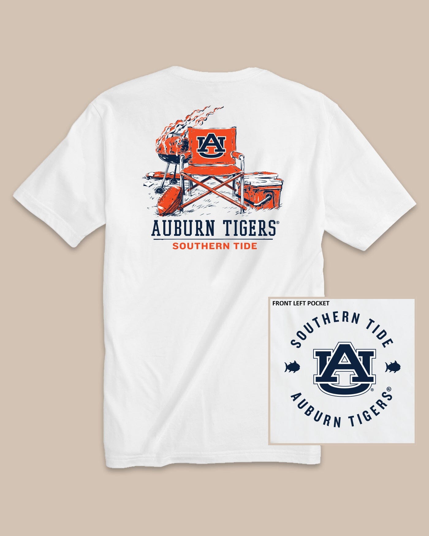 Southern Tide Auburn Tigers Gameday BBQ Tailgate T-Shirt White (Size XXL) 100% Cotton, image size:1400x1750
