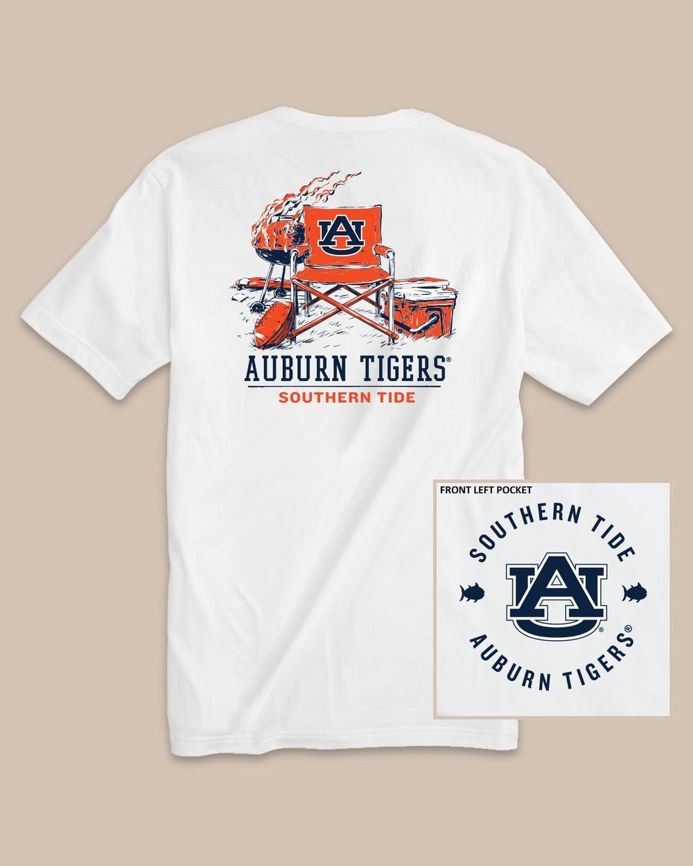 The back view of the Auburn Tigers Gameday BBQ Tailgate T-Shirt by Southern Tide - Classic White