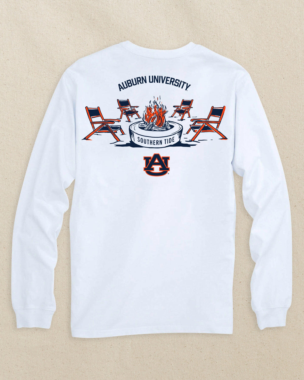 The back view of the Southern Tide Auburn Tigers Gameday Bonfire Long Sleeve T-Shirt by Southern Tide - Classic White