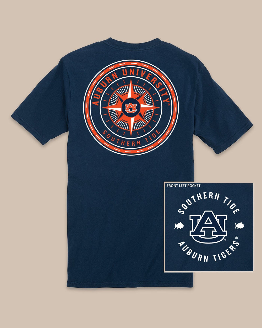 The back view of the Auburn Tigers Gameday Collegiate Compass T-Shirt by Southern Tide - Navy