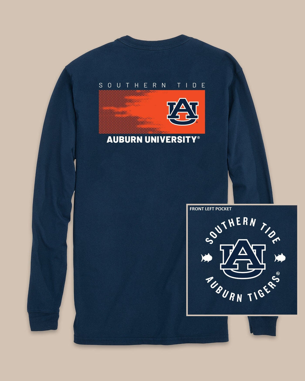 The back view of the Auburn Tigers Gameday Hexagon Gradient T-Shirt by Southern Tide - Navy