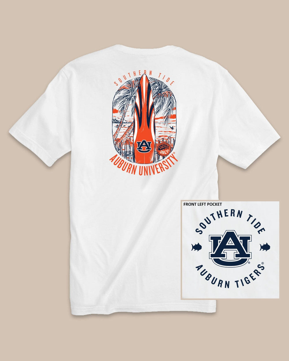 The back view of the Auburn Tigers Gameday Locals Only T-Shirt by Southern Tide - Classic White