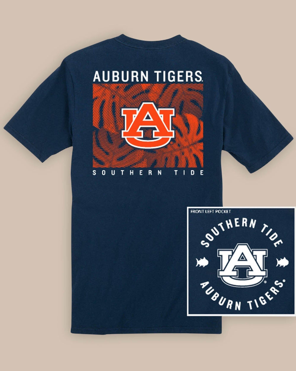 The back view of the Auburn Tigers Halftone Monstera T-Shirt by Southern Tide - Navy
