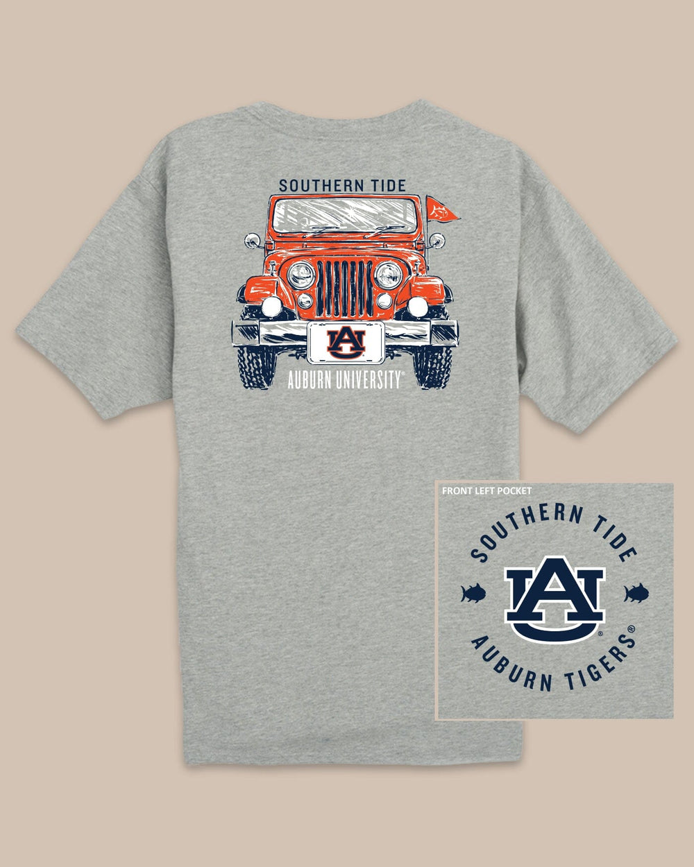 The back view of the Auburn Tigers Heather Front Plate T-Shirt by Southern Tide - Heather Grey