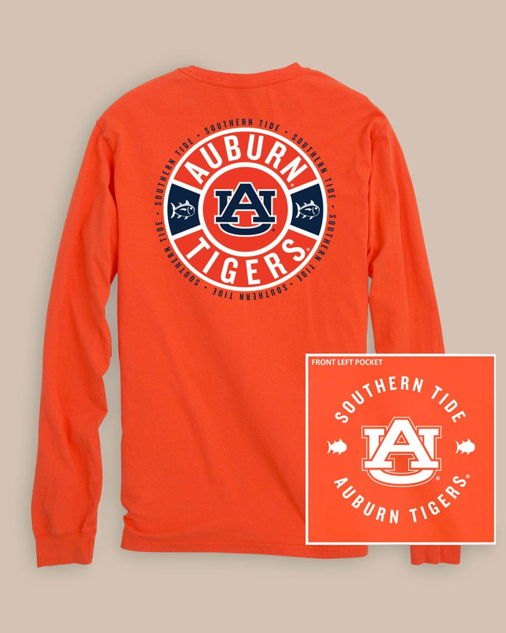 The back view of the Southern Tide Auburn Tigers Ring Badge T-Shirt by Southern Tide - Endzone Orange