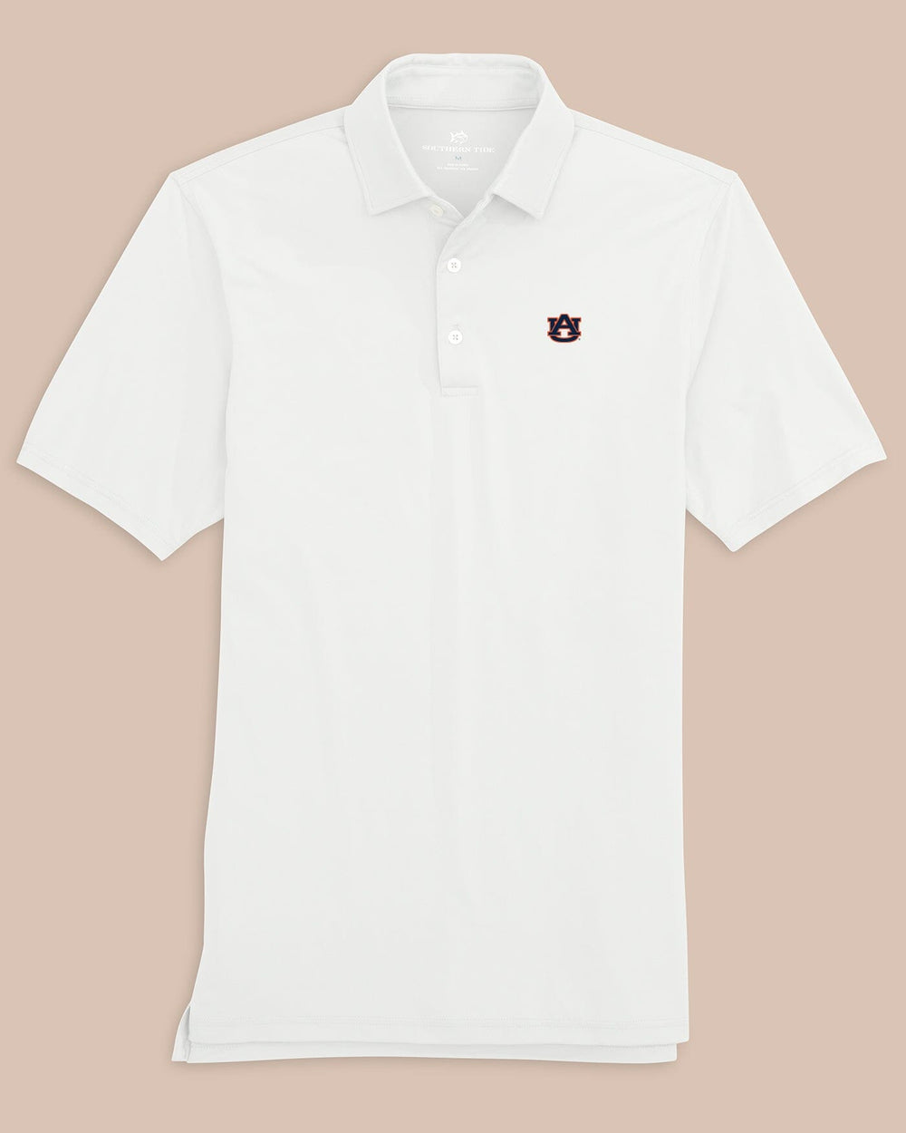 The front view of the Auburn Tigers Ryder Polo Shirt by Southern Tide - Classic White