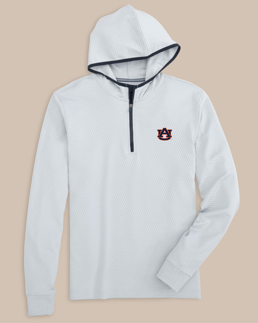 The front view of the Auburn Tigers Scuttle Heather Performance Quarter Zip Hoodie by Southern Tide - Heather Slate Grey