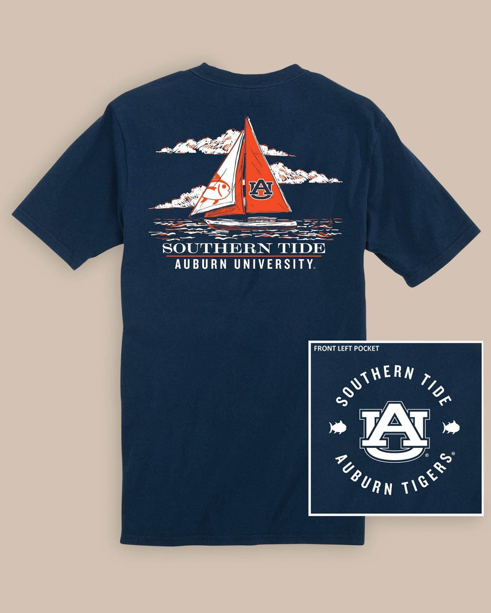 The back view of the Auburn Tigers Skipjack Sailing T-Shirt by Southern Tide - Navy