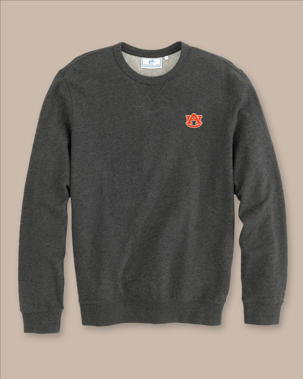 The front view of the Auburn Upper Deck Pullover Sweatshirt by Southern Tide - Heather Black