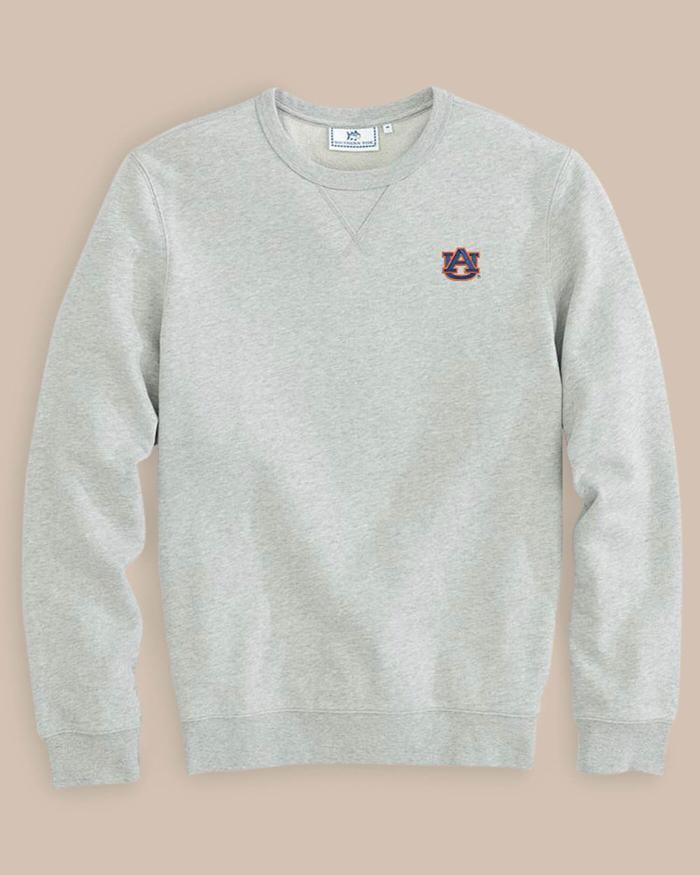 The front view of the Auburn Upper Deck Pullover Sweatshirt by Southern Tide - Heather Slate Grey