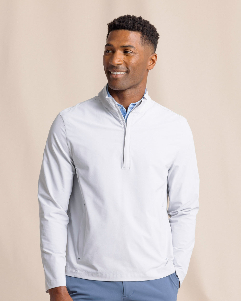 The front view of the Southern Tide Avondale Performance Jacket by Southern Tide - Platinum Grey