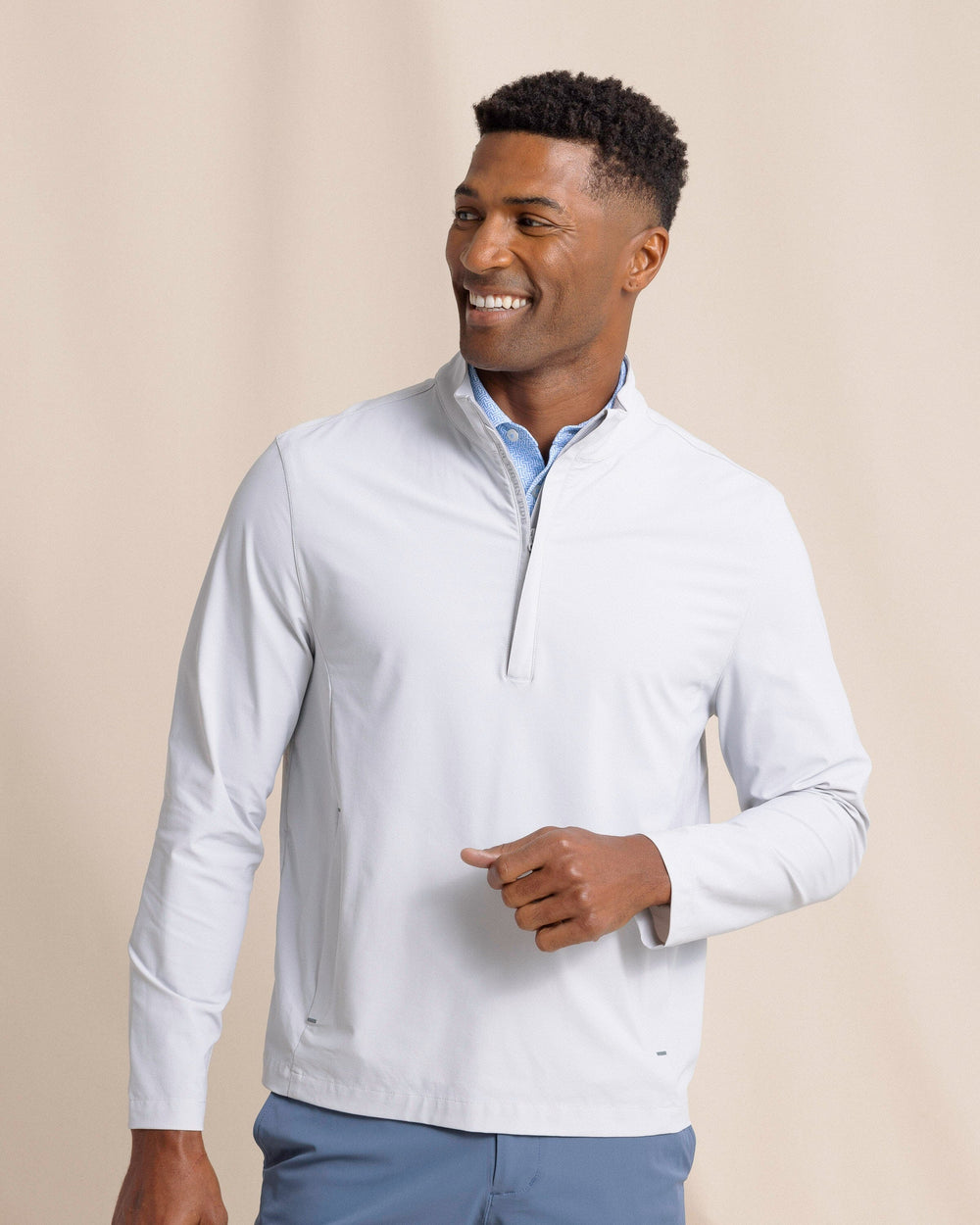 The front view of the Southern Tide Avondale Performance Jacket by Southern Tide - Platinum Grey