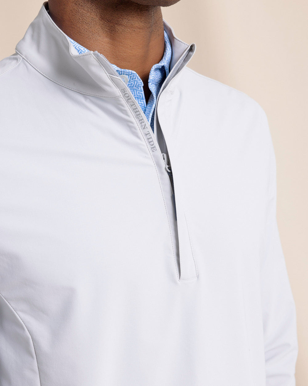 The front view of the Southern Tide Avondale Performance Jacket by Southern Tide - Platinum Grey