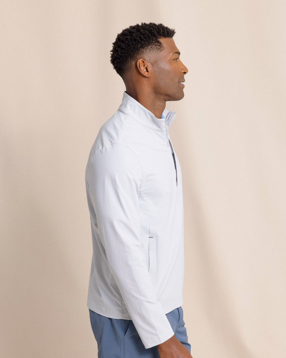 The side view of the Southern Tide Avondale Performance Jacket by Southern Tide - Platinum Grey