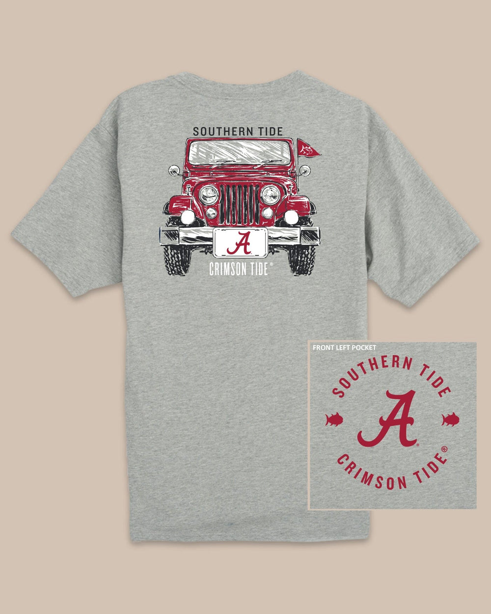 The back view of the Alabama Crimson Tide Heather Front Plate T-Shirt by Southern Tide - Heather Grey