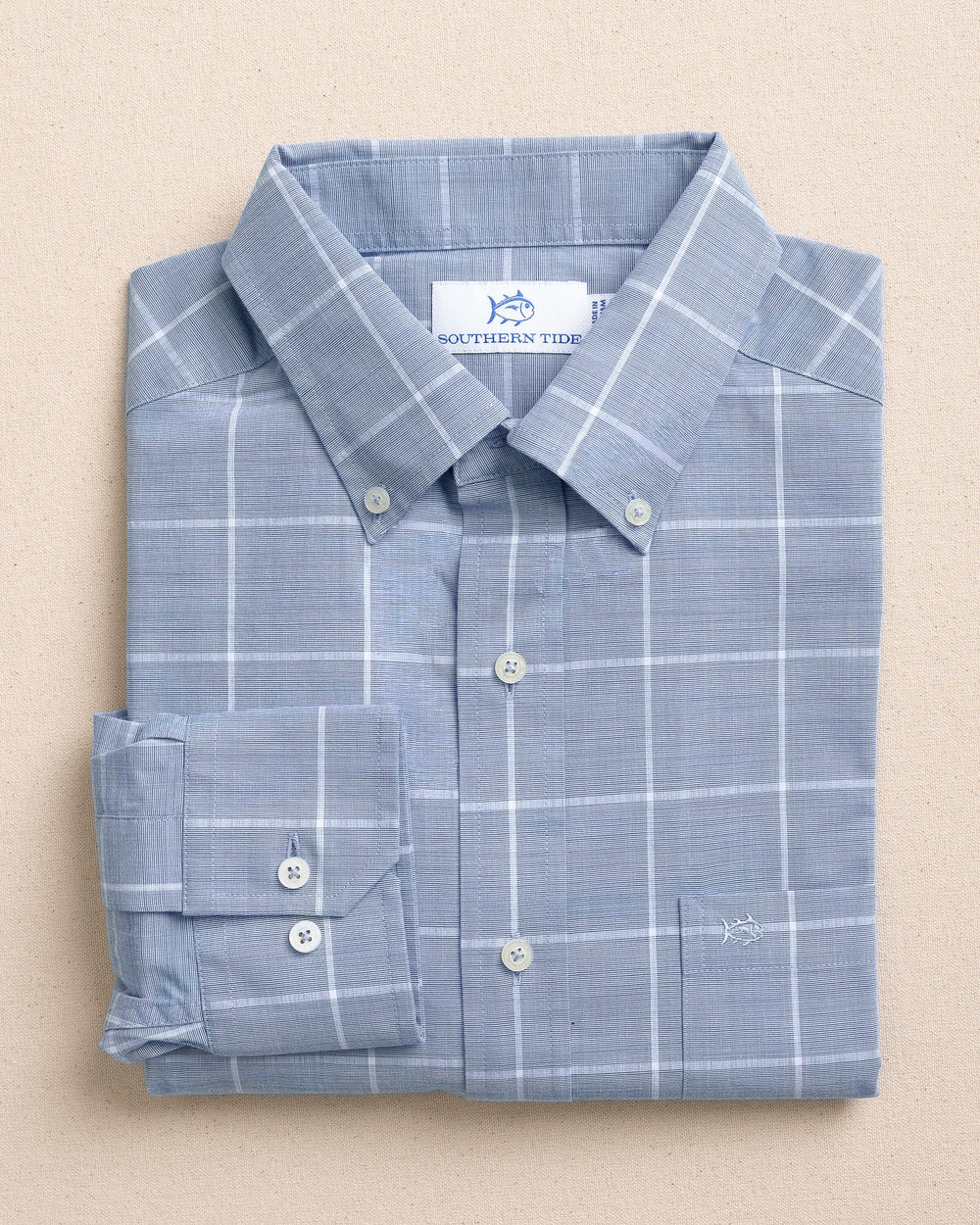 The front view of the Southern Tide Bay Breeze Plaid Sport Shirt by Southern Tide - Blue