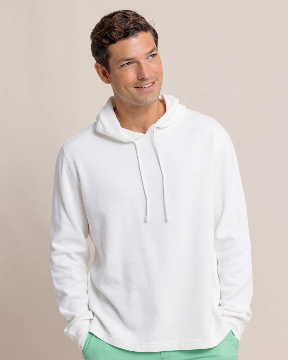 The front view of the Southern Tide Bay View Hoodie by Southern Tide - Sand White