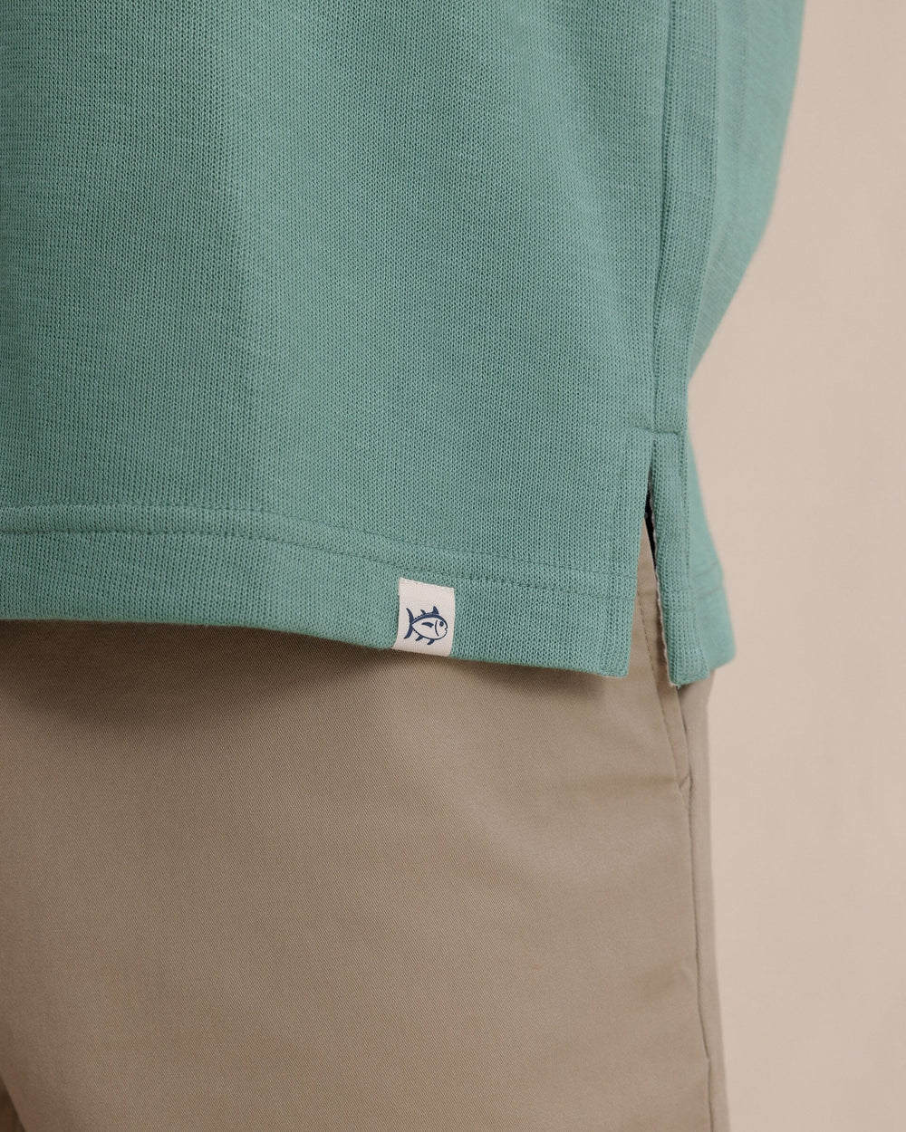The detail view of the Southern Tide Bay View Hoodie by Southern Tide - Seafoam Green