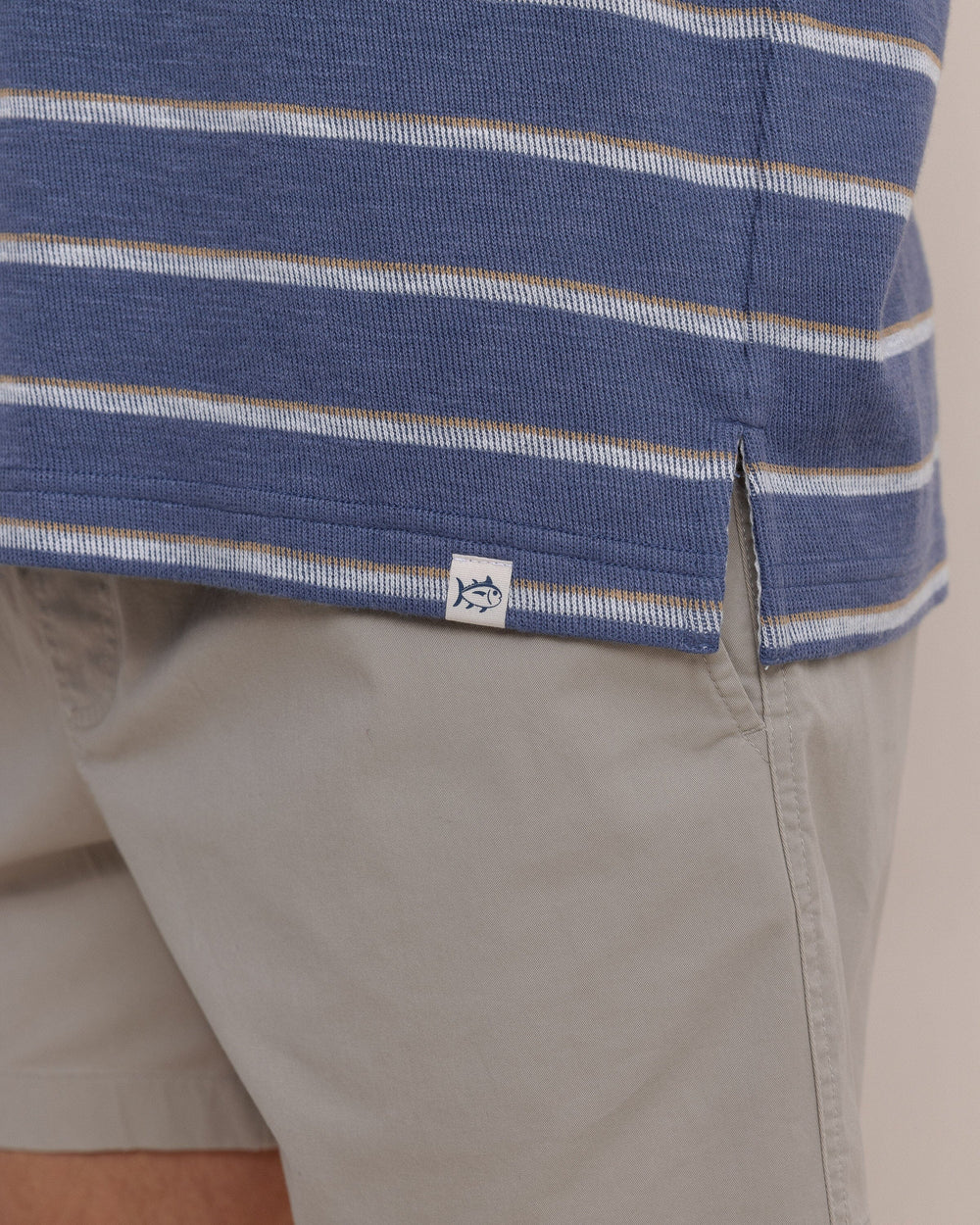 The detail view of the Southern Tide Bay View Stripe Hoodie by Southern Tide - Light Indigo