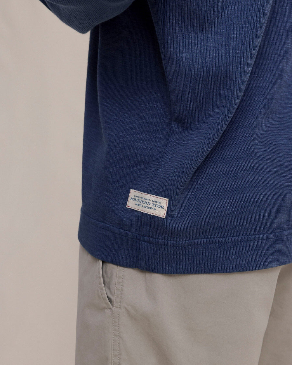 The detail view of the Southern Tide Bayberry Quarter Zip by Southern Tide - Dress Blue